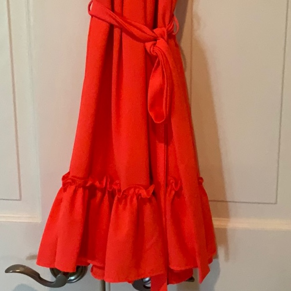 Vici Bright Coral Halter Neck Tie Waist Dress Size SM - Picture 3 of 5